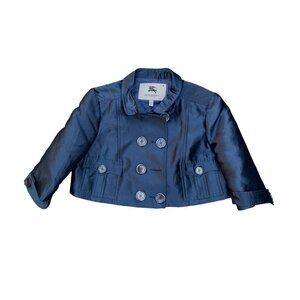 RARE 2007 Silk Cropped Burberry Jacket Size 6 Blue